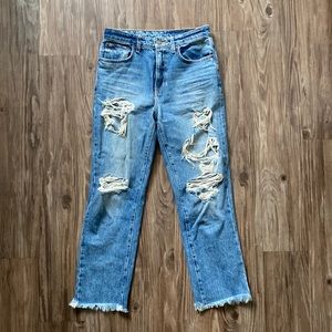 Carmar High Rise Distressed Boot Cut Leg Frayed Denim